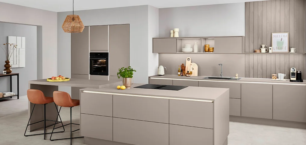 Modern LINE One handleless kitchen with island designed by 21 Kitchens Ayrshire Troon