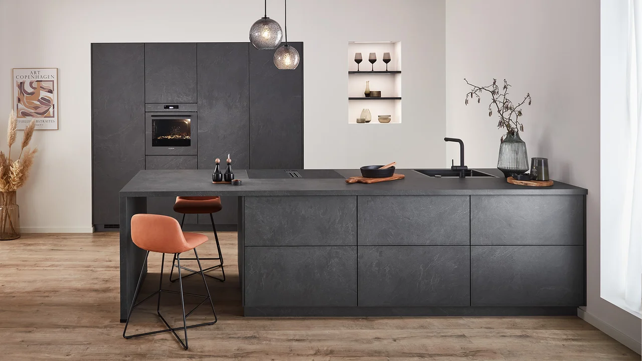 Modern slate-effect German kitchen installed by 21 Kitchens Ayrshire
