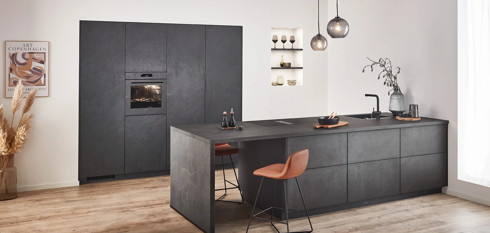 StoneArt slate kitchen with island design by 21 Kitchens Ayrshire